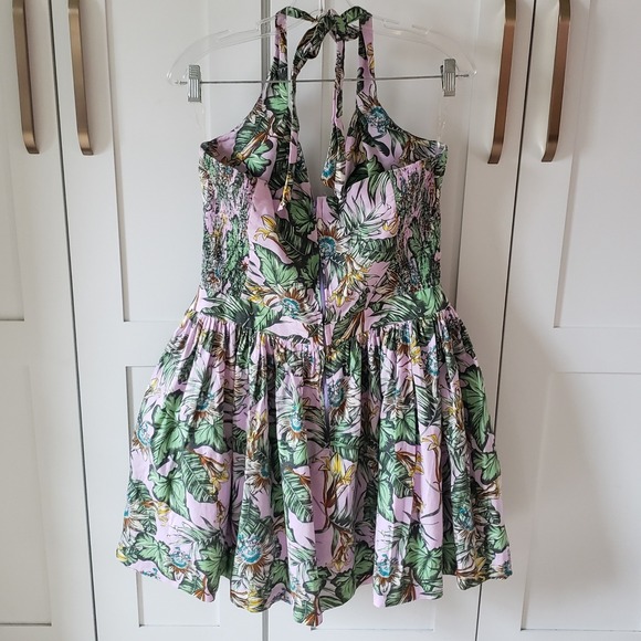 Hearts Found Dress Womens M Purple Halter Floral Babydoll Custom Fit Flare - Picture 2 of 6